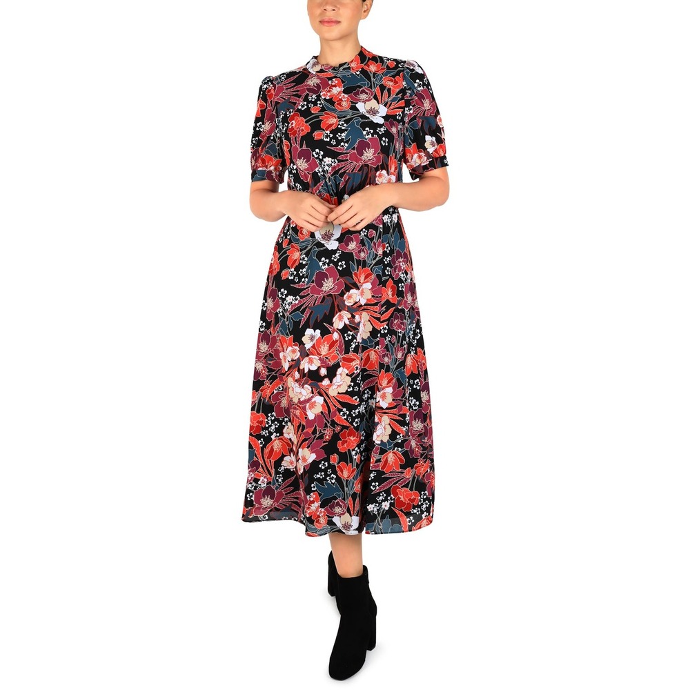 Julia Jordan Floral Mock Neck Tie Back Midi‎ Dress Size 10 Cottagecore Boho Chic